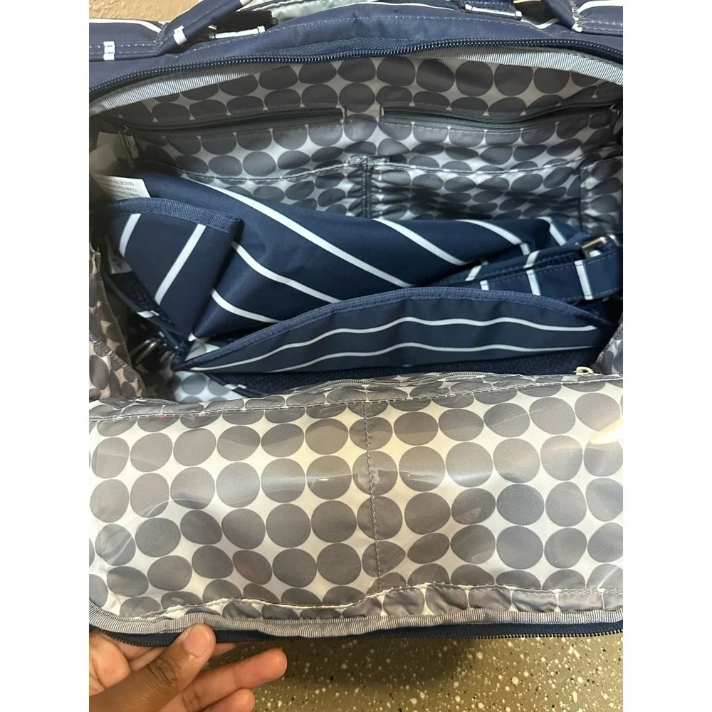JuJuBe Diaper Bag Navy White Stripe Mommy Tote‎ Messenger Bag with Changing Pad